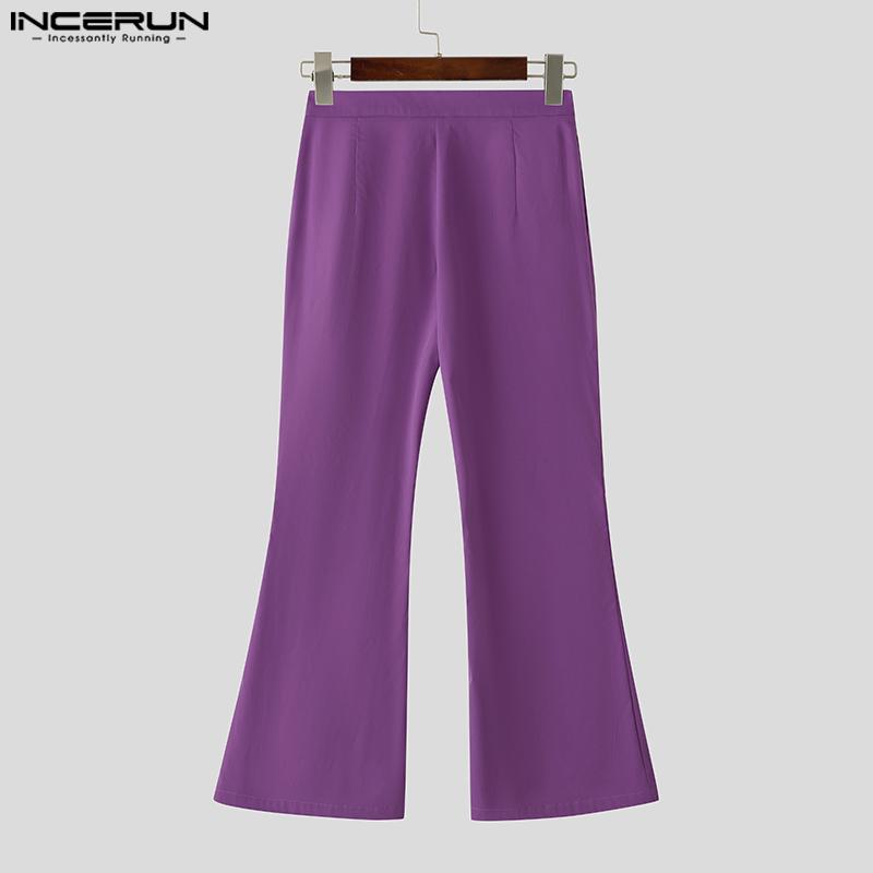 INCERUN Two Pieces Men Lapel Long Sleeve Patchwork Cropped Blazer Long Flare Pants Sets Outfits