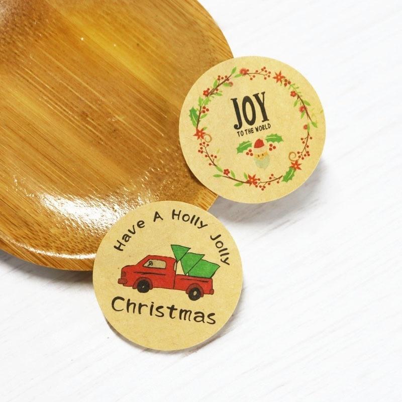 120Pcs Christmas Joy To The World Have A Holly Jolly Cake Packaging Sealing Label Kraft Sticker LS