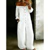 Damen schulterfrei Langarm Denim Jumpsuit lockere Passform mittlere Taille lässiger Body