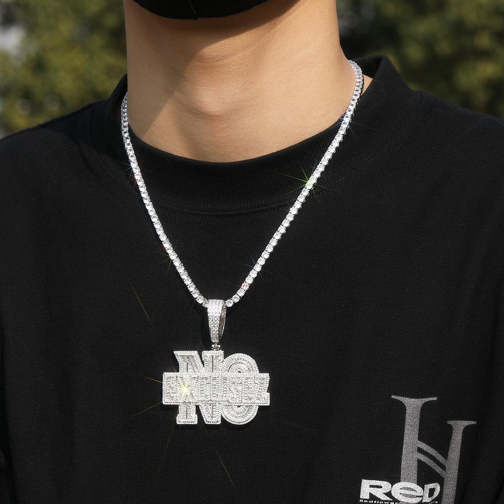 Niche design alphabet hip-hop necklace micro-inlaid zircon fashion personality unisex trendy brand pendant with twist chain