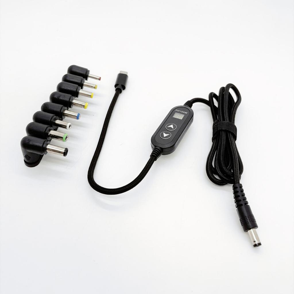 100W PD Inducer: 5-20V Adjustable Type-C to DC Router & Speaker Cable Set (8-Piece, Elbow)