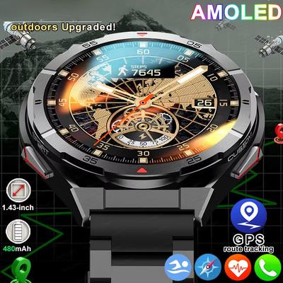 2025 New GPS Sport Smart Watch Men 1.43 Inch HD AMOLED Screen Compass Bluetooth Call Heart Rate Waterproof Smart Watch For Android IOS