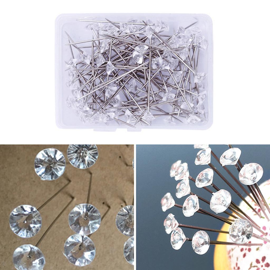 50/100Pieces Diamond Head Pushpin Transparent Map Pin for Cork Board Sewing Pins for Fabric Clothing DIY Sewing Crafts