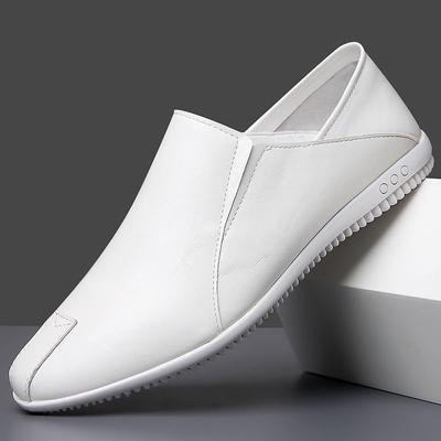 Herren Frühling atmungsaktive Ein-Pedal kleine weiße Schuhe Business weichsohlige Fahrschuhe Leder schwarz formelle Arbeitsschuhe