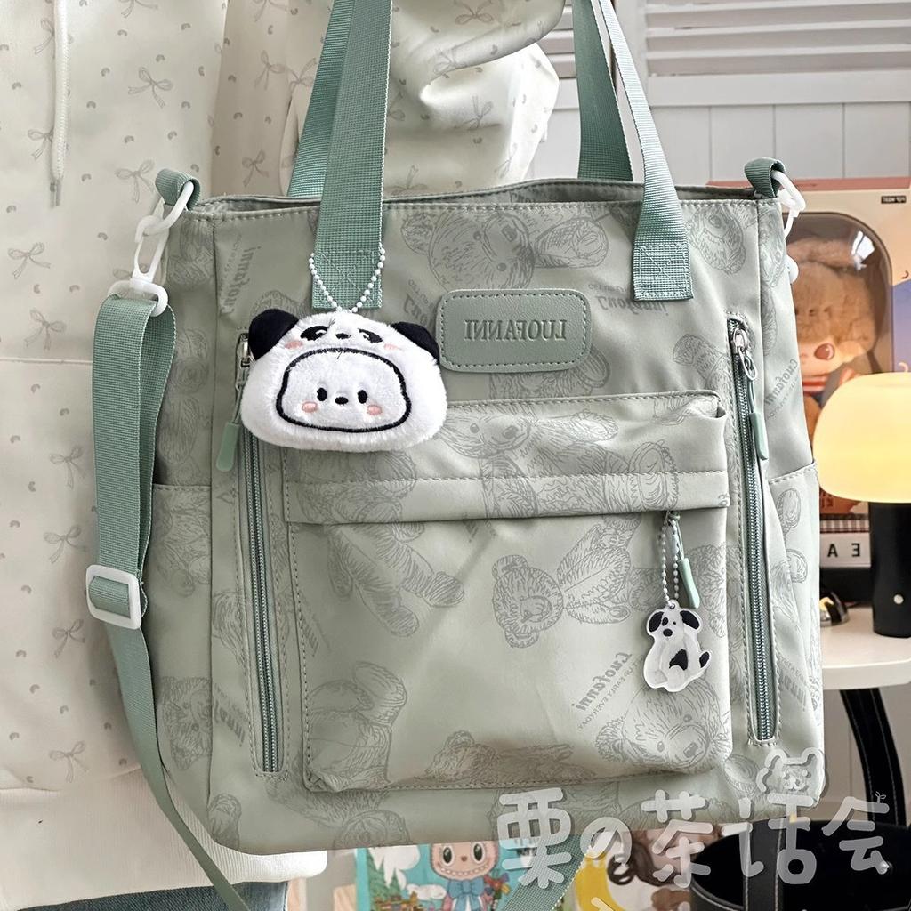 2025 new large-capacity commuter shoulder bag bear retro tote bag student class tutoring bag messenger bag bag