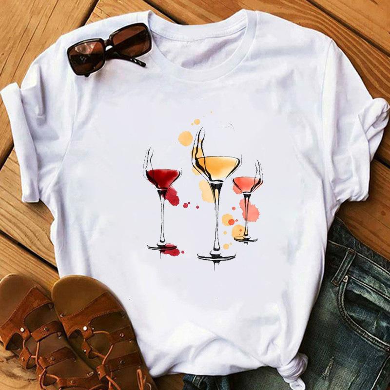 New Red Wine Glass Girls Printed Tshirt Summer Short Sleeve Unisex and Women Short Sleeve Tshirt Oversized T Shirt  Harajuku Tops