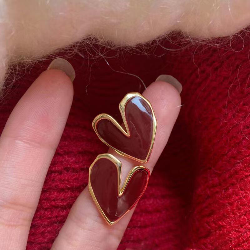 

Красные серьги-пусеты Любовь для женщин - Гонконгский ретро-стиль, Высококлассные модные серьги для осени и зимы