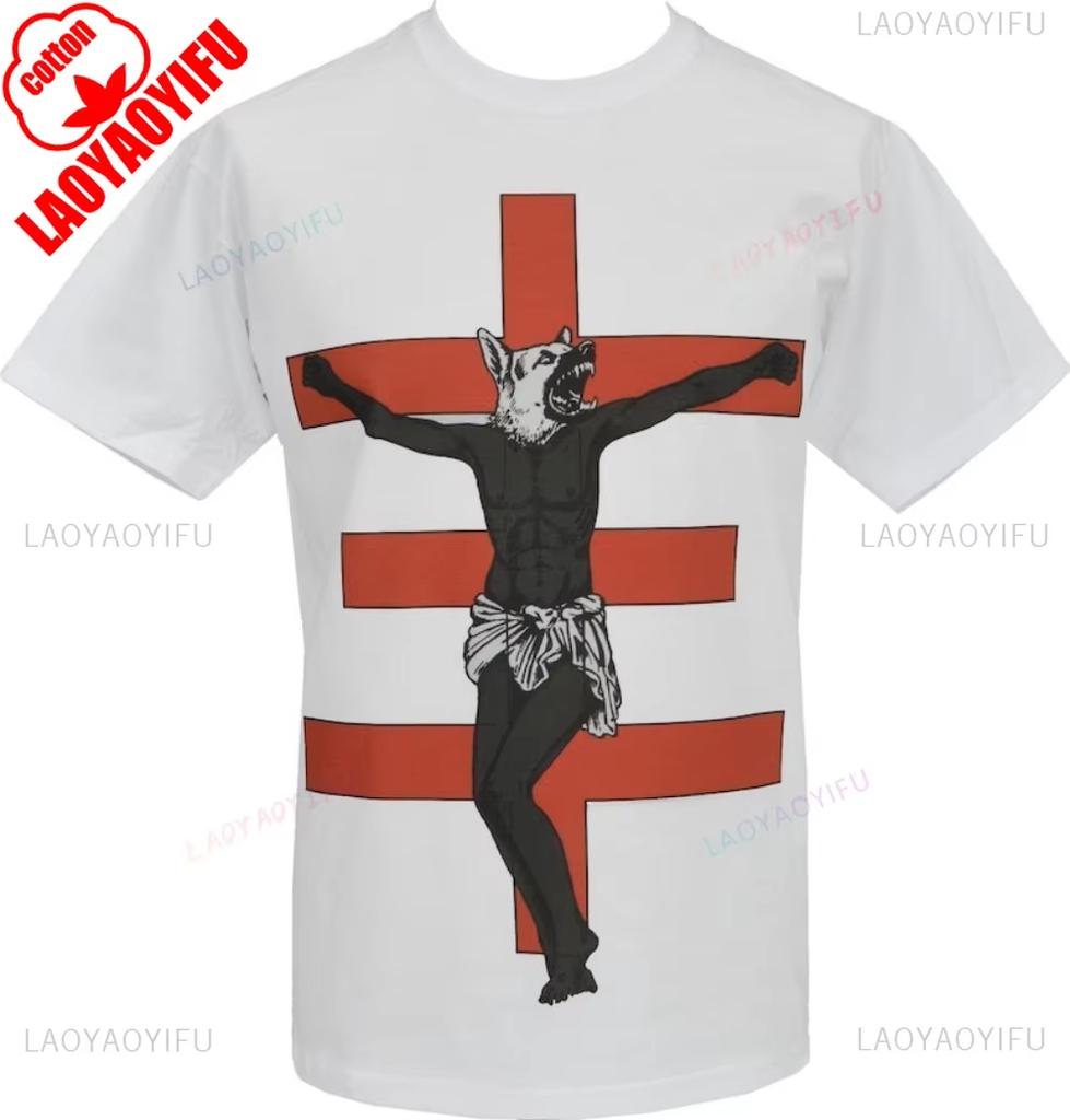 Psychic TV Męski T-Shirt Val Denham Wilk Pies Krzyż PTV Industrial Punk Oddychający Camisetas Nostalgia Retro Wysokiej Jakości Bawełna
