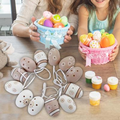 12 Stück Ostereier-Ornamente, bunte Eierdekorationen mit Schnur für Schulprojekte
