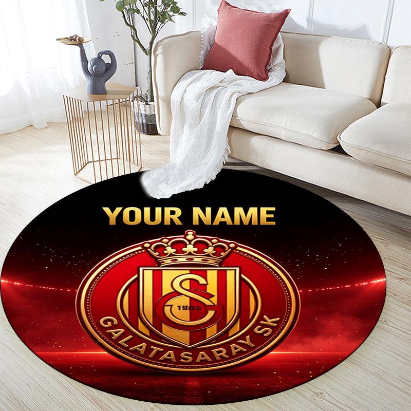 Custom Name,Galatasaray S.K pattern round rug,Carpet Rug for Living Room Bedroom Playroom ,Non-slip Floor Mat,Holiday Gifts and Birthday Gifts.