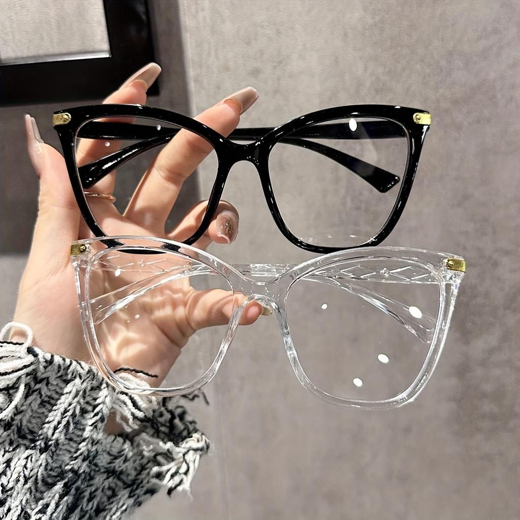 2PCS Plastic Fashion Cat Eye Frame Women Clear Glasses For Daily Life Men Eyewear Take Photo Clothing Accessories.