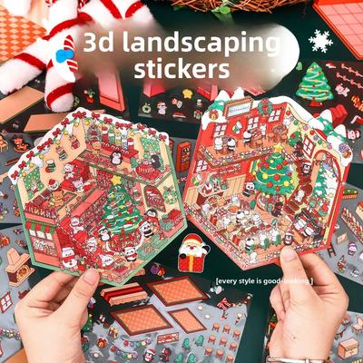 Niedliche Weihnachts-Szenen-Sticker, Dreidimensionale Miniatur-Szenen-Dekorations-Sticker, Cartoon Weihnachtsplaner-Material-Geschenke