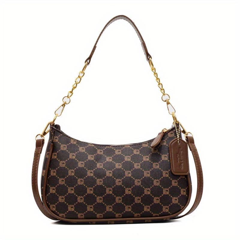 KaiTingu Dames Vintage Kunstleren Onderarmtas, Retro Geprinte Ketting Schouder Crossbody Portemonnee, Chique Kleurblok Dagelijkse Handtas voor Uitjes koffie