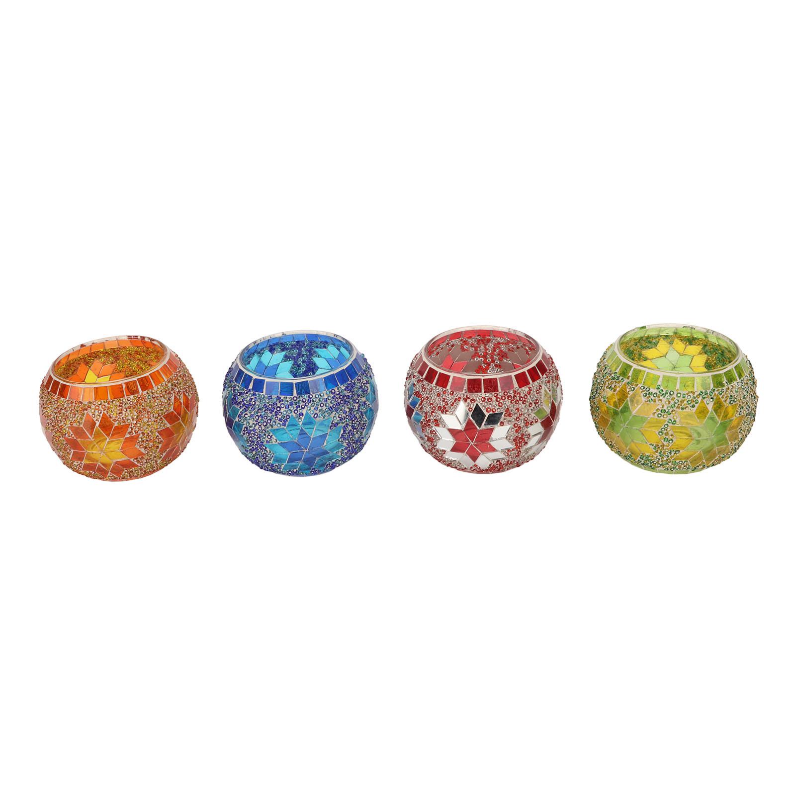 

4pcs Mosaic Glass Candlestick Hand Made Colourful Romantic Mosaic Glass Candle Holder Decoration for Home Bar Dinner