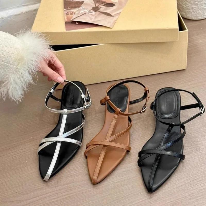 Shoes for Women 2026 Hot Sale New Pointed Toe Wedge Buckle Strap Women's Sandals Sexy Concise Solid Low-heel Party Sandals Women