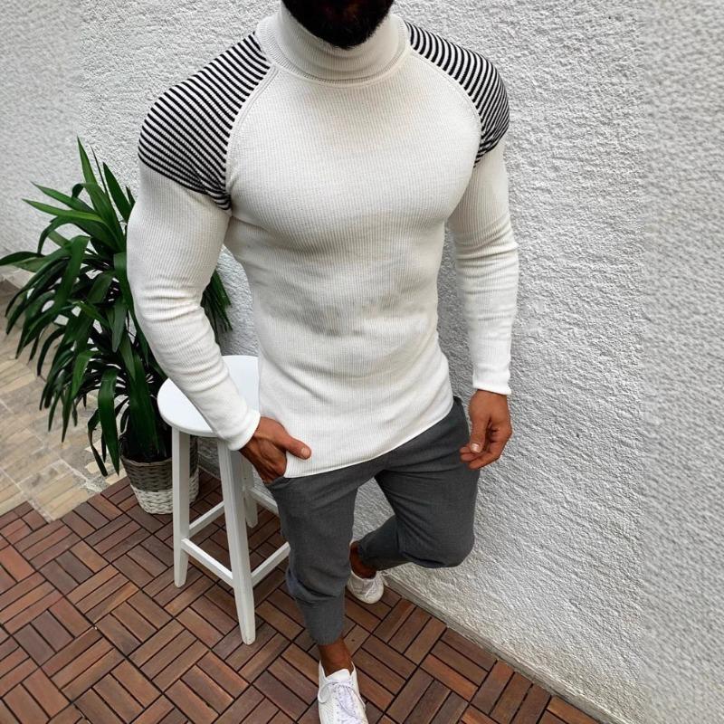 

Мужской трикотажный пуловер с длинным рукавом облегающего кроя с высоким воротом на осень/зиму 2025 XXXL белый
