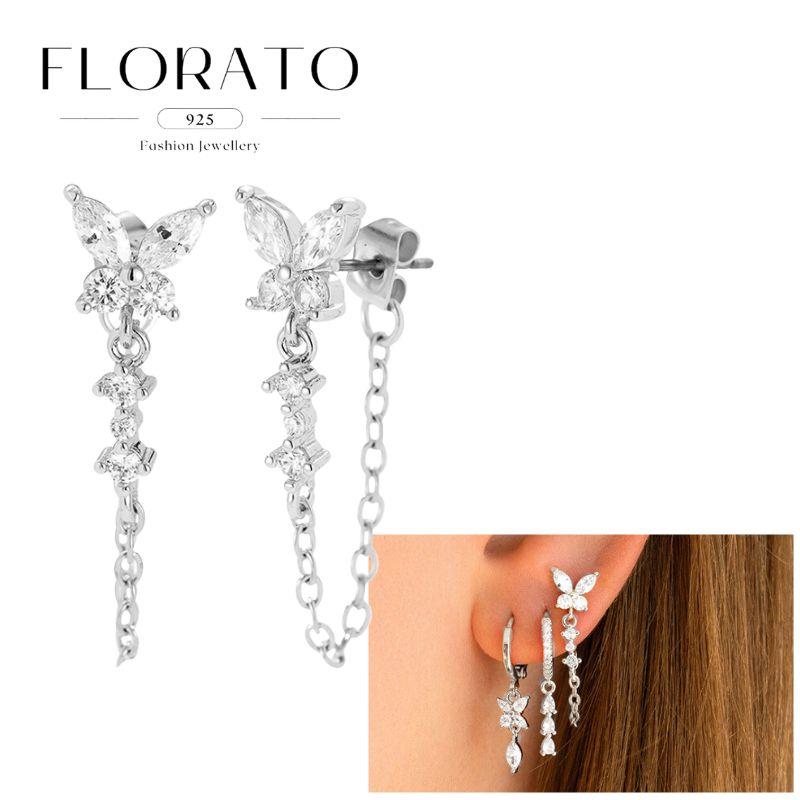 FLORATO 925 Silver Earrings Chain Tassel Pendant Earrings Zircon Silver Earrings for Women Trend Luxury Wedding Jewelry