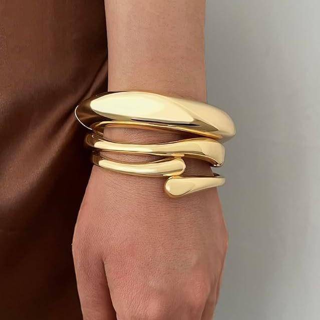14K Gold Glossy Bracelet Combination 3-piece Set Alloy Spring Opening Bracelet Jewelry