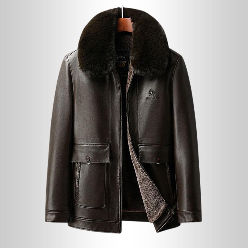 

Кожаная куртка мужская флисовая утолщенная кожаная куртка деловая повседневная меховая интегрированная куртка для папы зимняя куртка 205