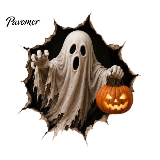 Festive Room Wall Accents 3D Break-in Halloween Sticker, Realistic Haunted House Decal, Removable Horror Theme Photo Background PVC Mural for