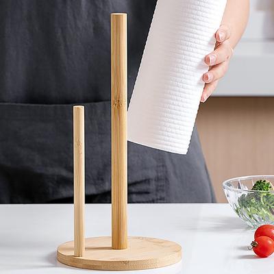 Kitchen Wooden Roll Paper Towel Holder Bathroom Tissue Vertical Stand Disposable
