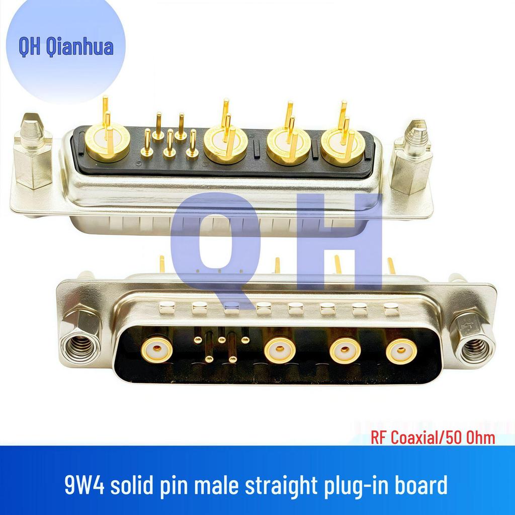 9W4 Male-Female RF Coaxial D-SUB Connector, Solder Type, Straight Plug and Socket
