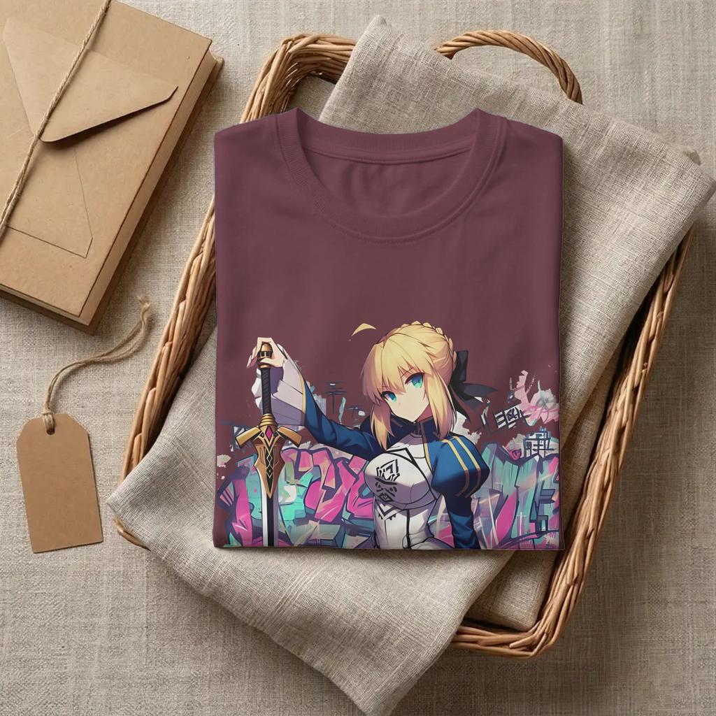 Fate Stay Night Arthur Pendragon Saber Class Tshirt Unisexs Cotton Clothing Vintage Oneck Short Sleeve
