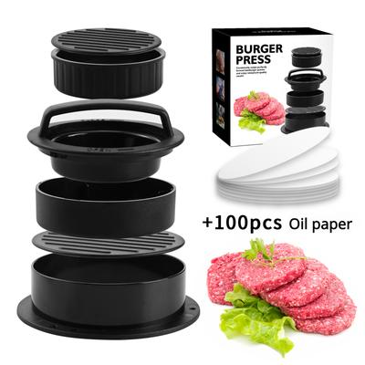 Pressa per hamburger rotonda in plastica Pressa per hamburger manuale con 100 pezzi Stampo per hamburger in carta oleata Utensile per pressare la carne Gadget e utensili da cucina