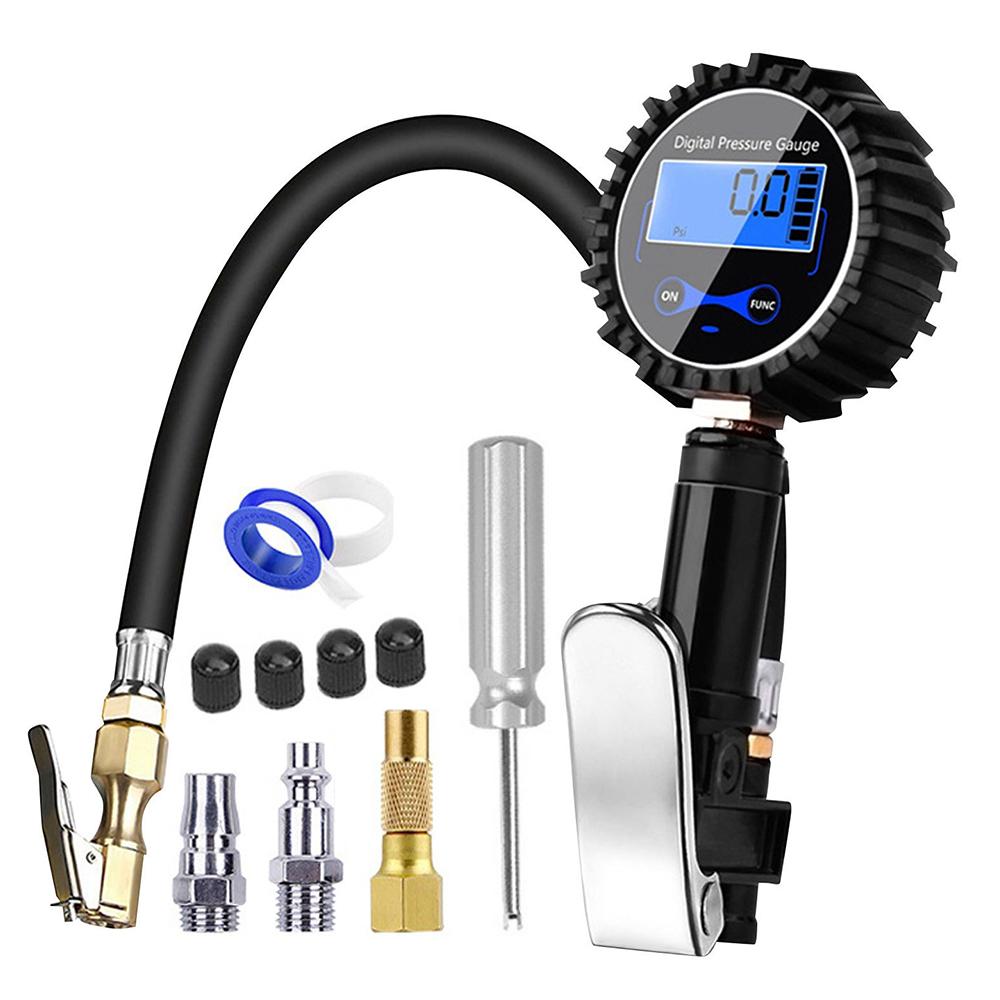 Tire Pressure Inflator Gauge Air Line Clip-on Tyre Pump LCD Digital Aluminum Alloy Tyre Pressure Meter 200PSI