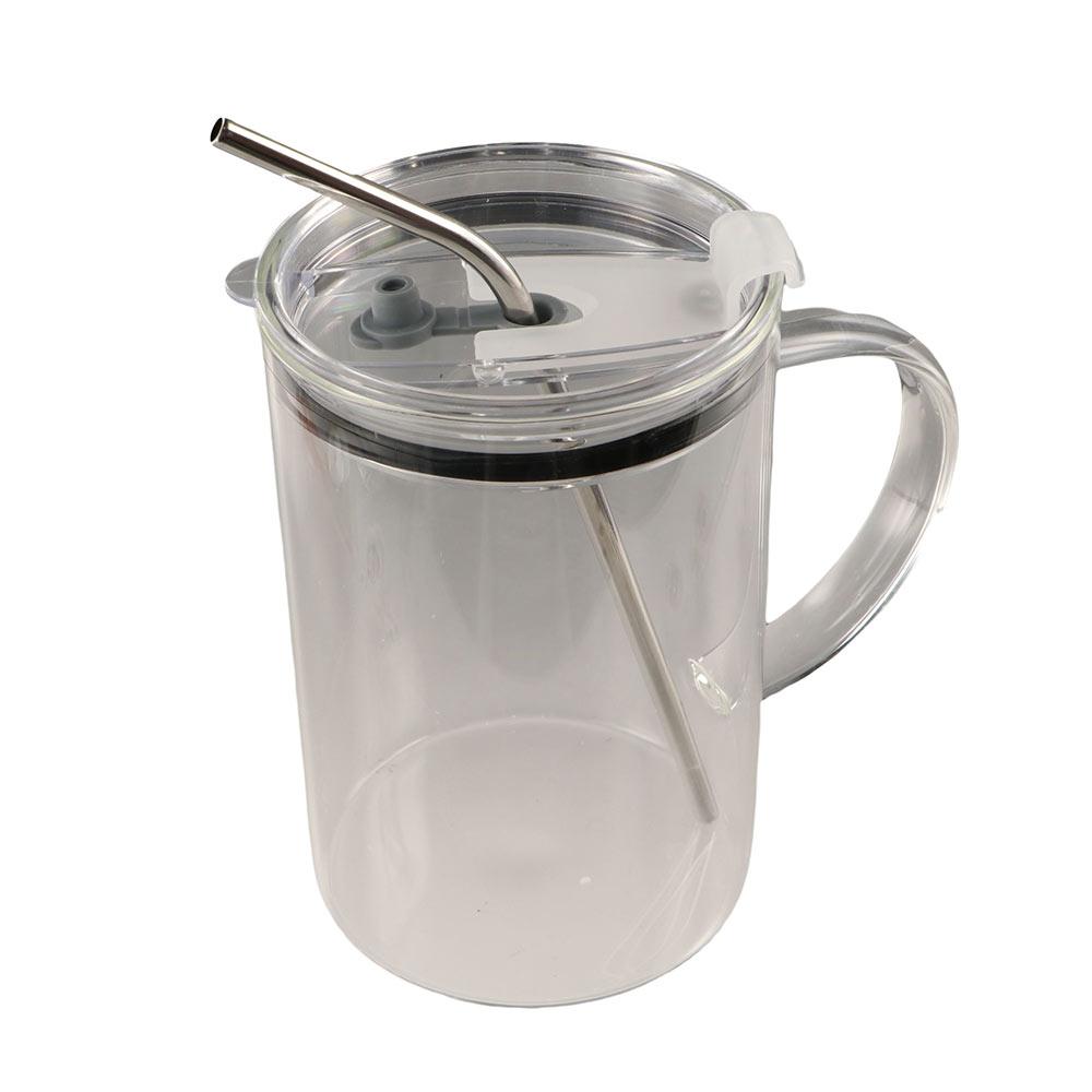 

1000ml Glass Water Cup Transparent Large Capacity Glass Tumbler with Lid and Straw High -temperature -resistant Drinking Glass 1000ml