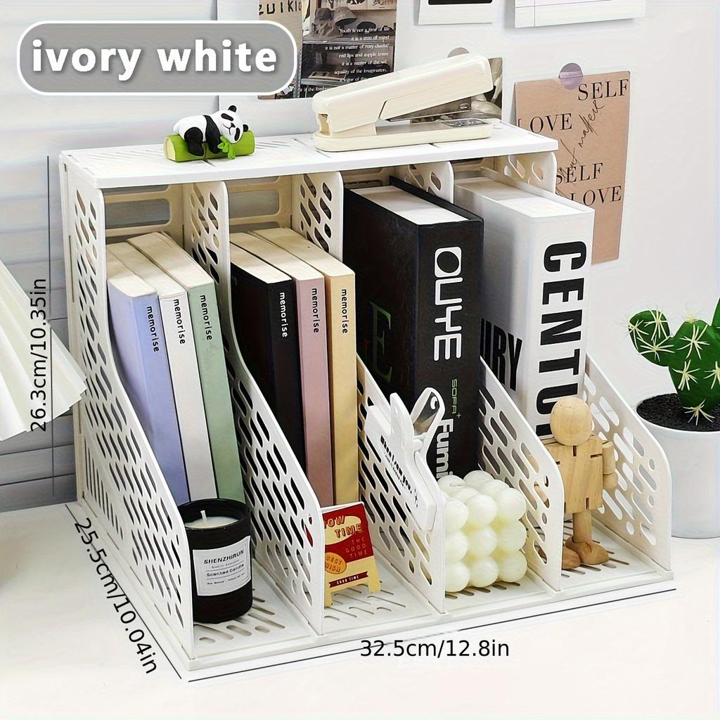 Creative Four-Section Desktop File Organizer, A4 Document Holder, Bookend Pen Holder, Office File Storage and Sorting Rack