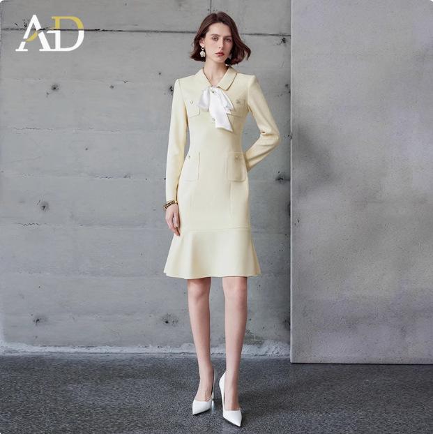 

AD Настроение богатой девушки Женский осенний комплект платья с оборками - Корейский лацкан, Ароматный стиль, Длинный рукав XL