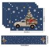 5Pcs Christmas Buffalo Plaid Placemats And Table Runner Set Cute Snowman Print Heat Resistant For Christmas Decoration