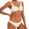 Women's Swimsuit Sexy White Metal Buckles Pleated Low Waist Swimsuit Two-Piece Bikini Set Beachwear Bathing Suits