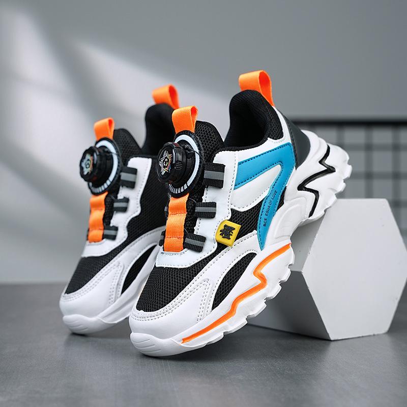 Children's breathable dad shoes autumn boys' shoes leather shoes new mesh sneakers button medium and older shoes
