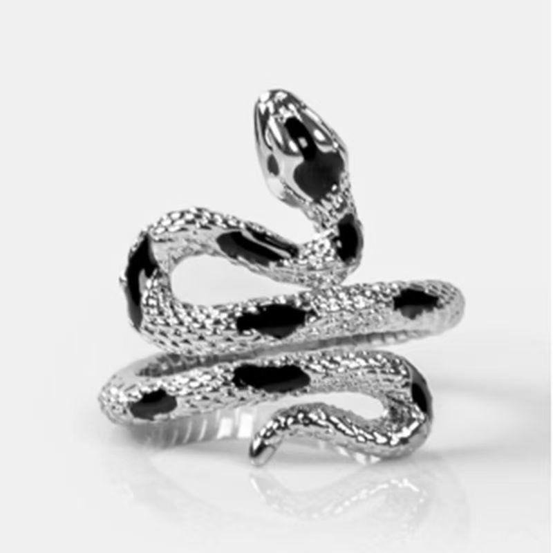 Unisex Adjustable Dark Gothic Serpent Ring In Titanium Steel