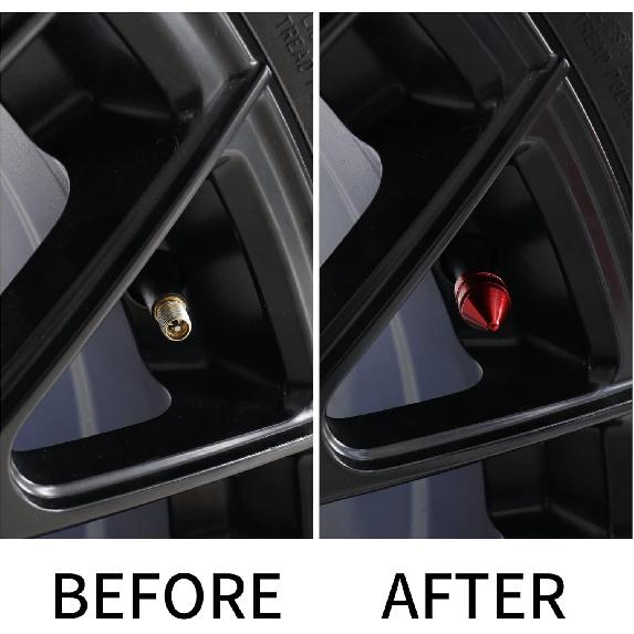 SINGARO Car Tire Valve Caps, 4 Pieces of Universal Aluminum Alloy Tire Trim Accessories Dust Tire Covers for Cars, Trucks, SUVs and Motorcycles(Red)