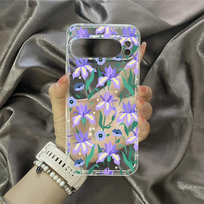 Luxury Flower Leaf Painted Clear Phone Case For Google Pixel 10 9 Pro XL 8A 8 7 Pro 8 7 6A 5G Floral Shockproof Soft Cover Coque