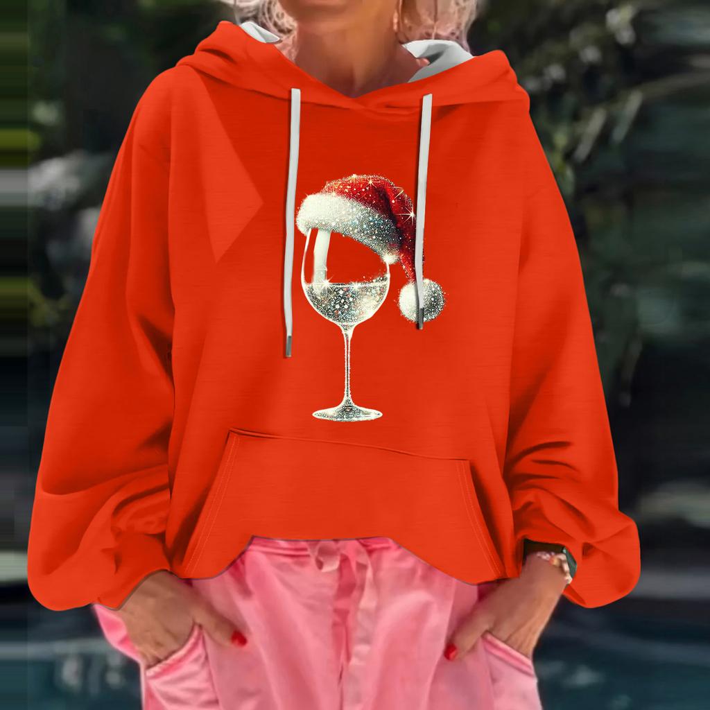 Women's Christmas Print Loose Casual Long Sleeve Hooded Sweatshirt