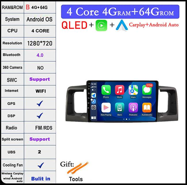 Android 14 For Toyota Corolla E120 E 120 Byd F3 2007-2011 Dsp 4G LTE Car Video Radio Multimedia GPS Player Carplay