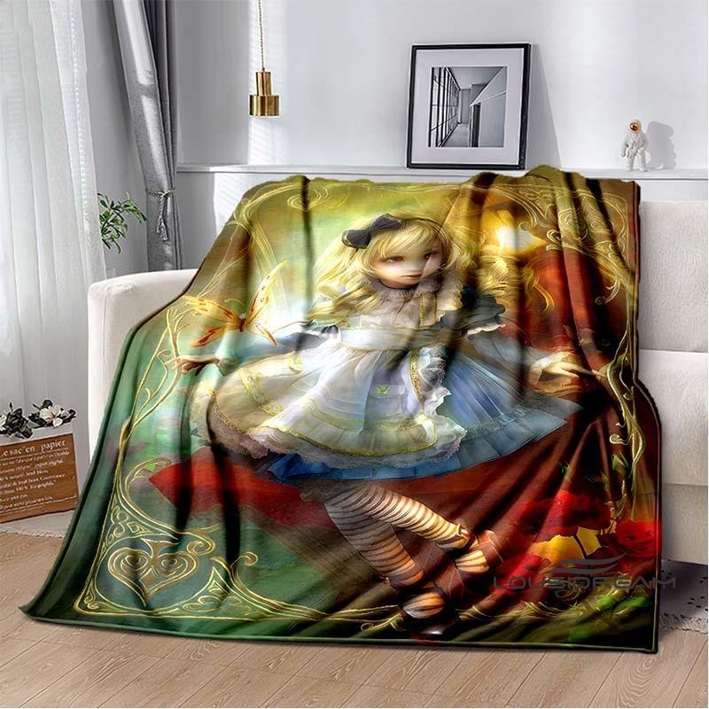 

Alice in Wonderland Cartoon Print Plush Blanket, Extra Large Size, Warm and Comfortable, Suitable for Bed and Sofa Decoration. 75x90cm