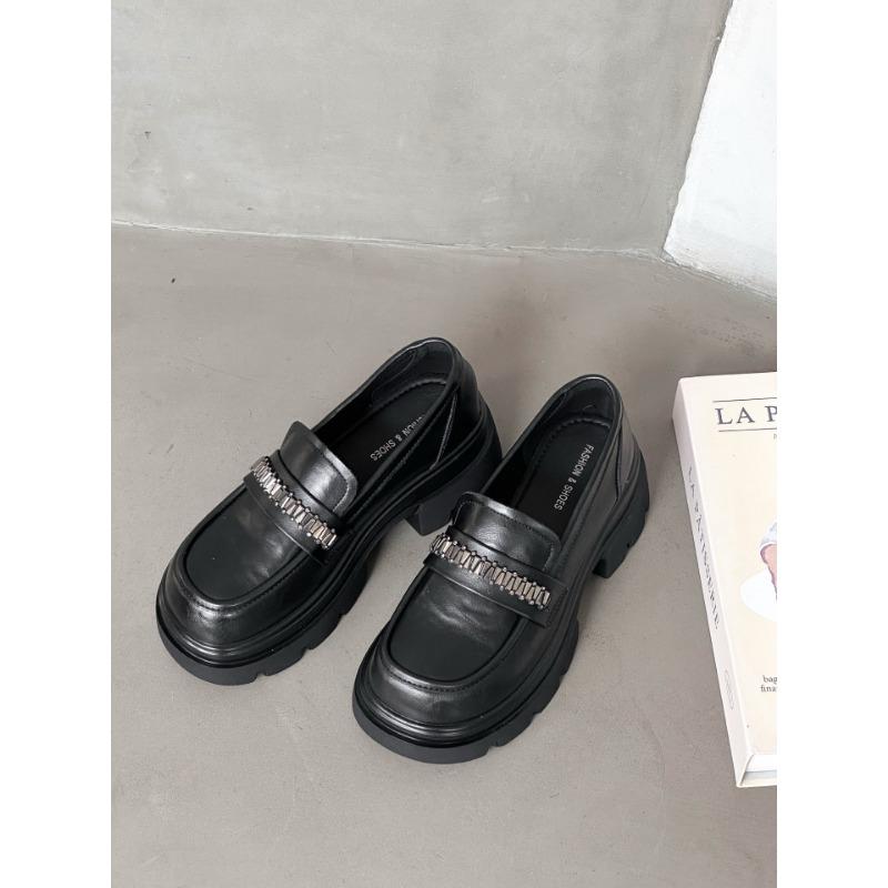 

Leather women s lightweight thick-soled versatile one-pedal single shoes, new spring and autumn small leather shoes 35 чёрный