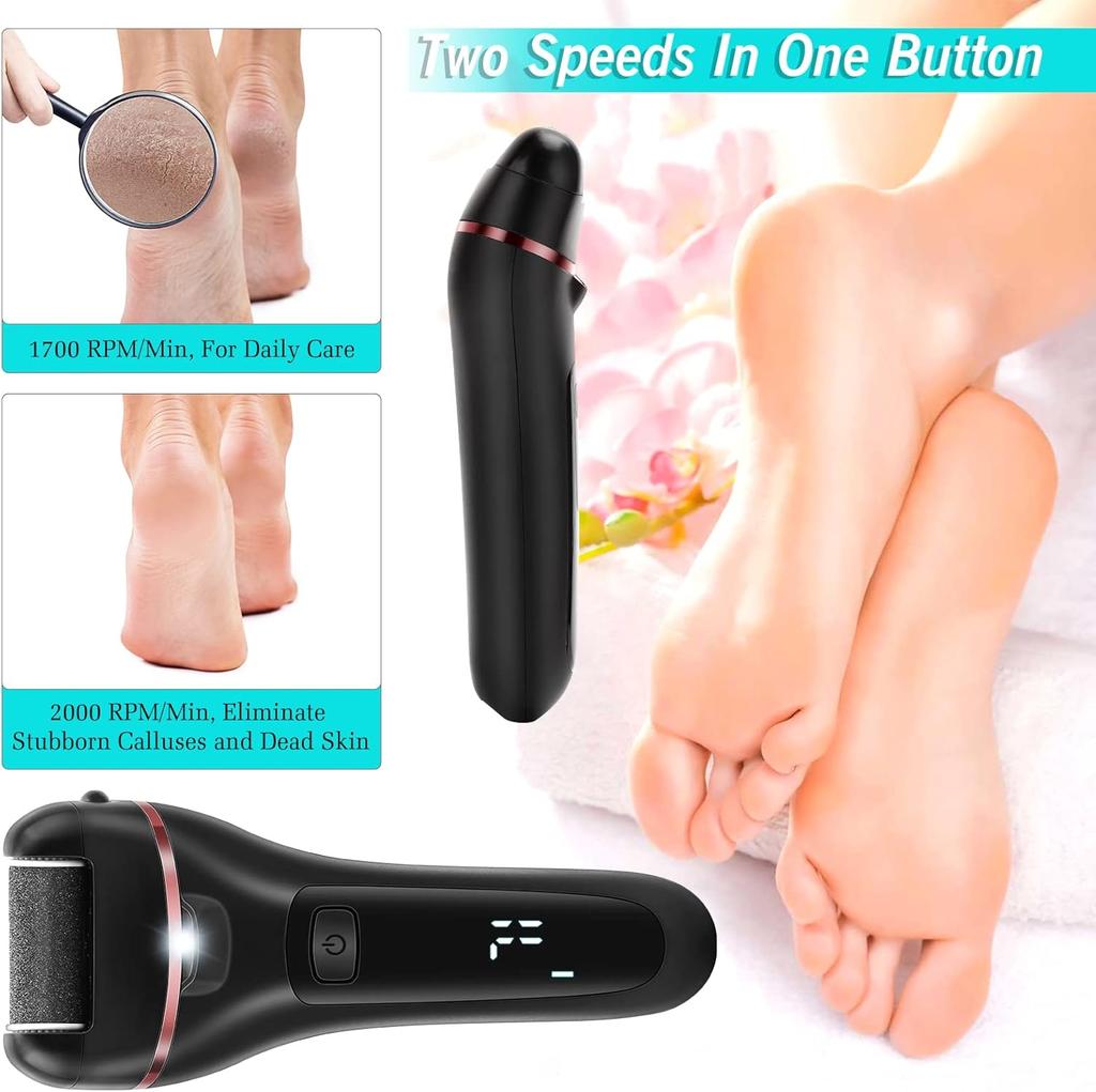Remover for Feet, 2 Speed Electric Foot File, Rechargeable Foot Scrubber Pedicure kit for Cracked Heels and Dead