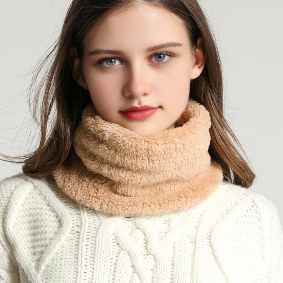 Women Scarf Solid Color Thickened Plush Soft Fabric Winter Scarf Outdoor Activities Cycling Windproof Cold Weather Scarf