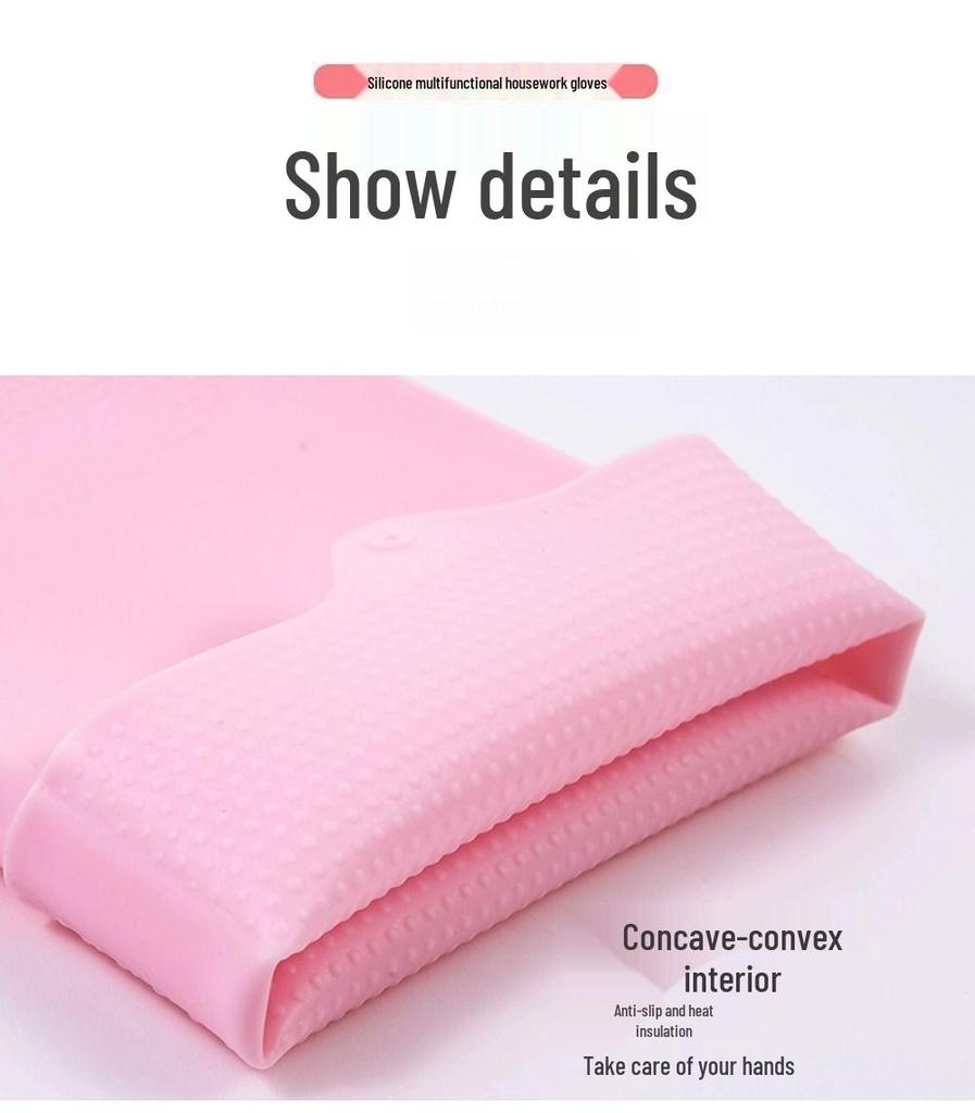 Durable Fleece-Lined Silicone Dishwashing Gloves - Non-Slip, Thickened for Household Scrubbing & Cleaning