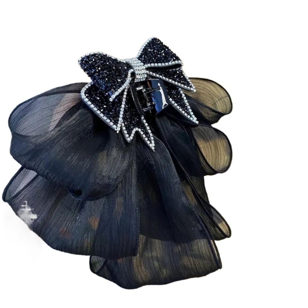 Girls New Korean High-end Feeland Back Head Curly Hair Accessories Women's Version Mesh Multi-layer Bow Hair Clip  Hair Claw