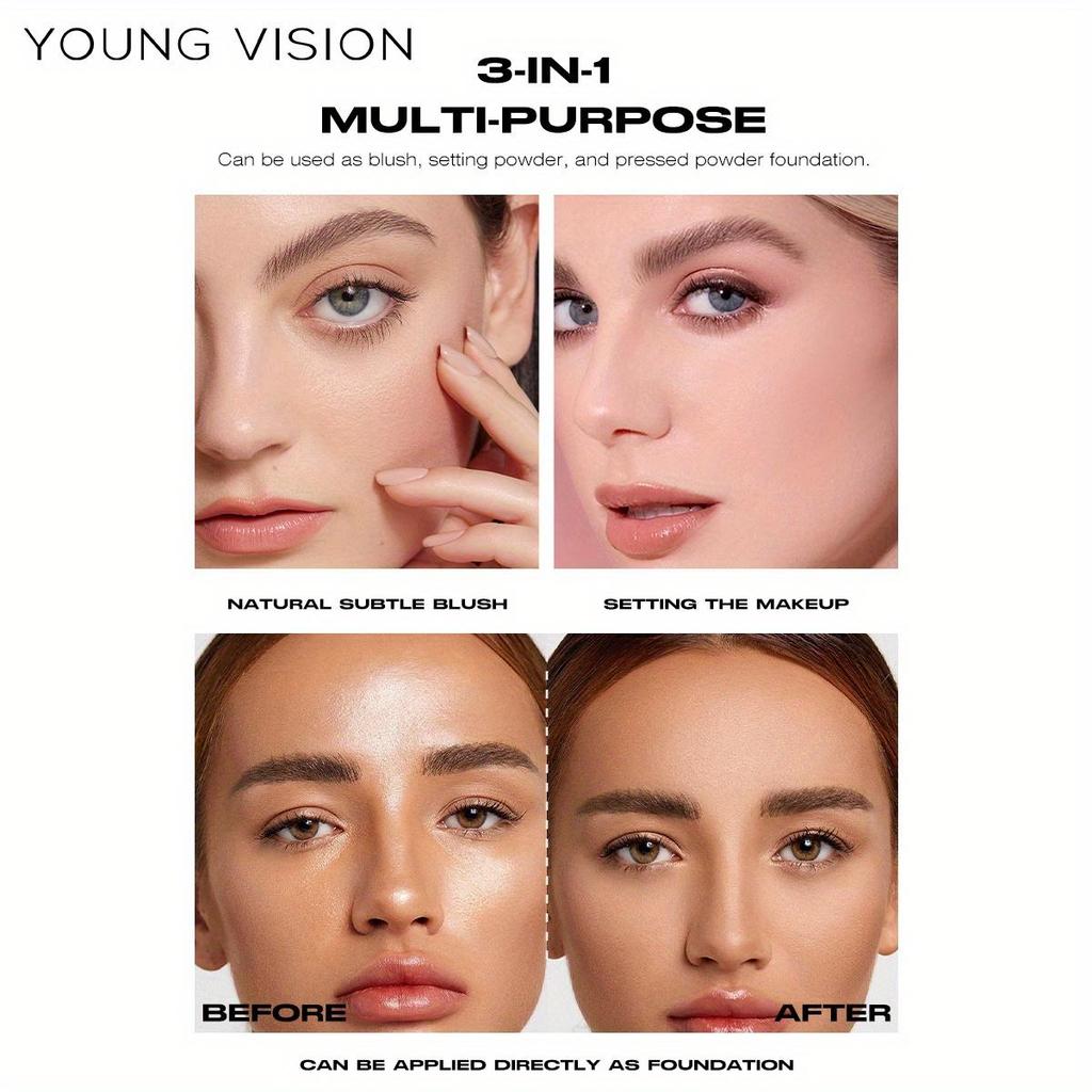 3'ü 1 Arada Pişmiş Pudra Fondöten, Uzun Süre Kalıcı Tam Kapatıcılık, Hafif, Yağ Kontrolü, 24 Saat Görünüm İçin Mat Bitiş, İnce Doku