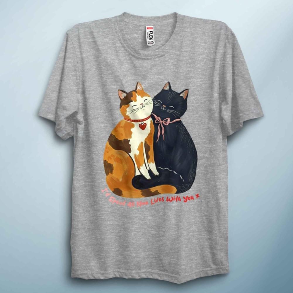 9 Lives Cat T Shirt Funny Valentine Love Tee Unisex Cute Cat Gift