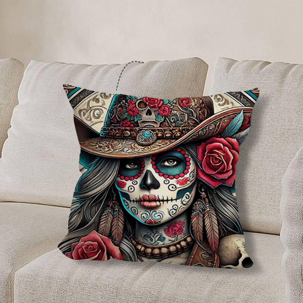 S-Skull Girl Catrina R-RoseS Pillow Case Pillow Case Living Room Sofa Cushion Cover Suitable For Home Bedroom Room Decoration