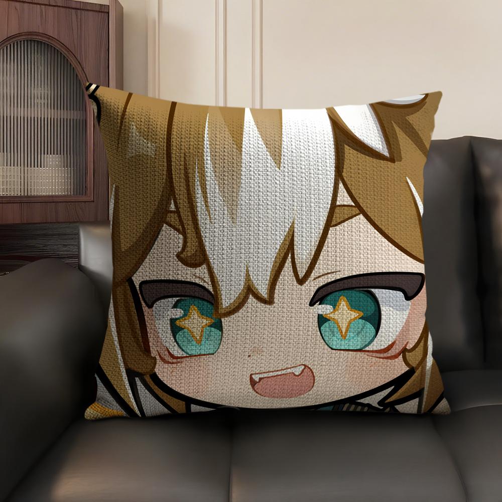 Gorou Cute Genshin Impact Cushion Cover Natural Linen Organic Fabric Double-Sided Printing Sofa Home Decor Gift Pillow Case
